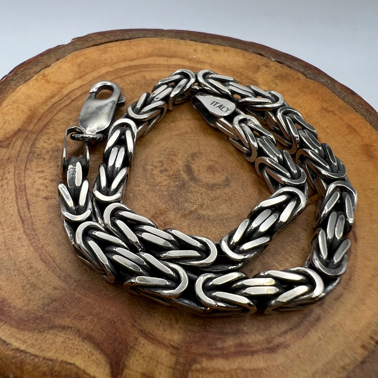 Italian Sterling Silver Square Byzantine Chain Bracelet 7.75”