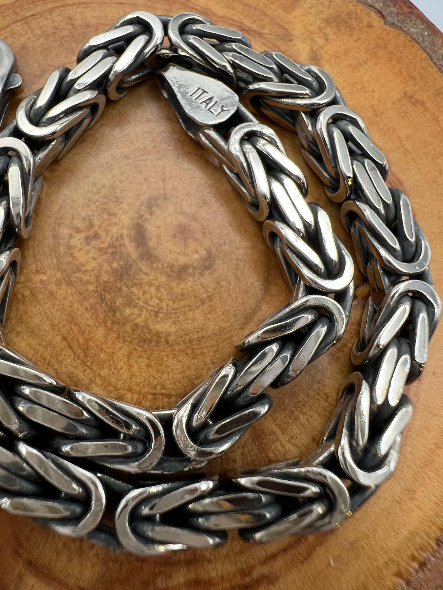 Italian Sterling Silver Square Byzantine Chain Bracelet 7.75”