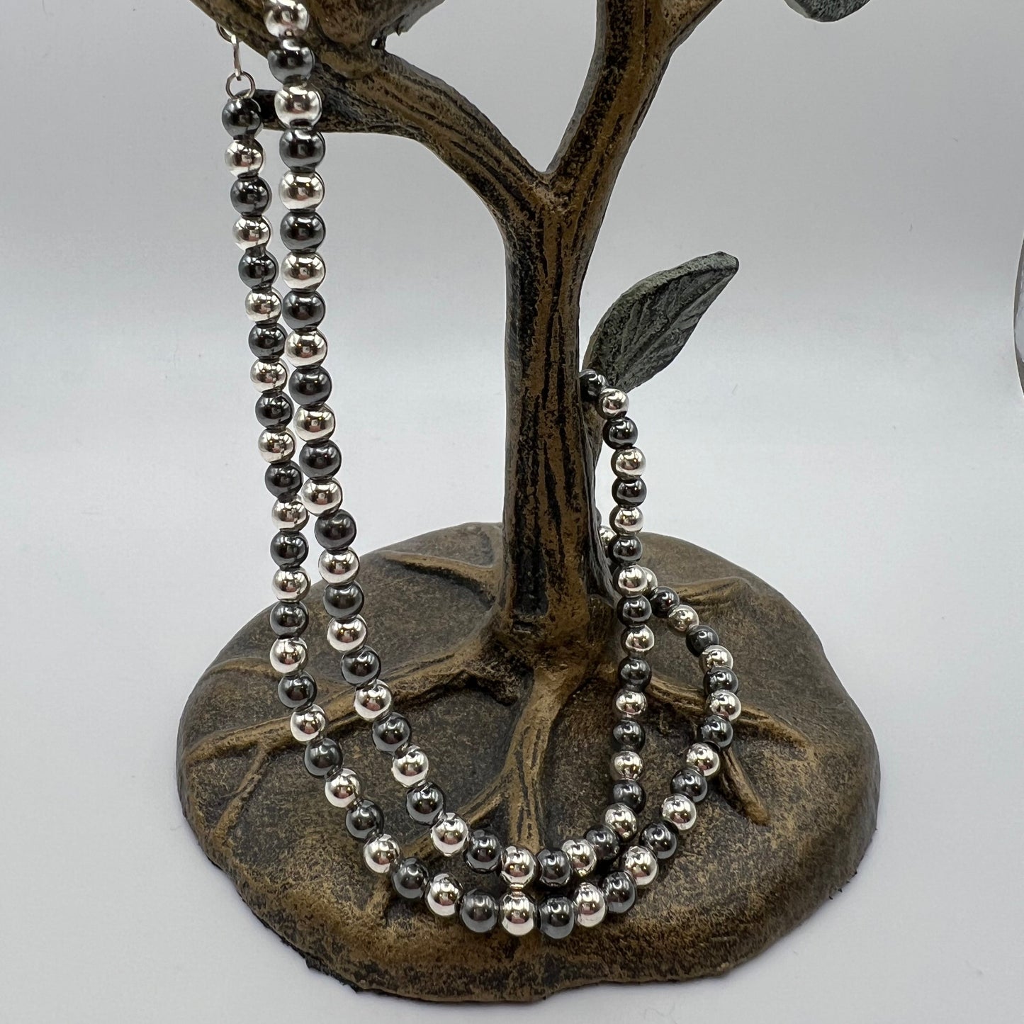 Vintage Two Tone Sterling Silver 18” Beaded Necklace on Italian 925 Chain.