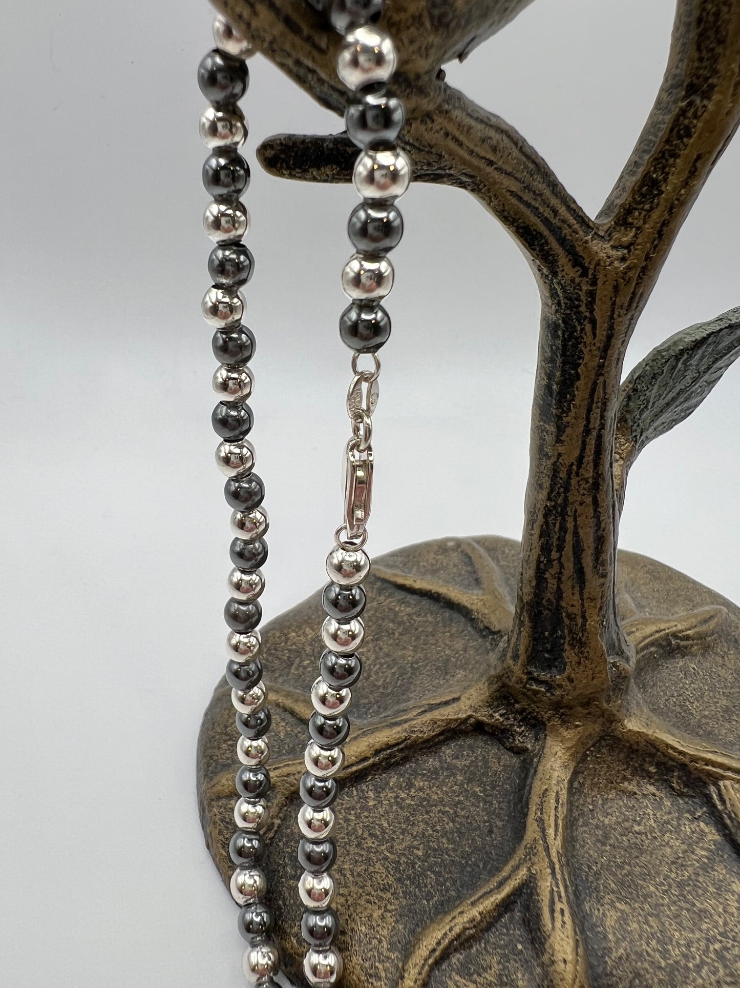 Vintage Two Tone Sterling Silver 18” Beaded Necklace on Italian 925 Chain.