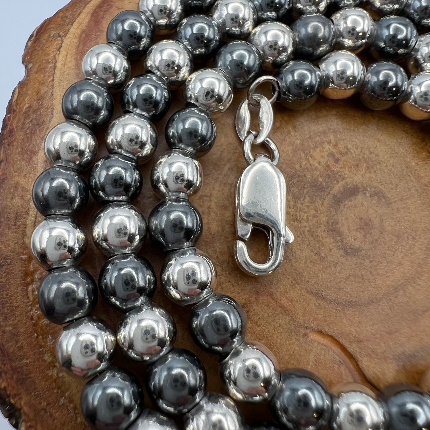 Vintage Two Tone Sterling Silver 18” Beaded Necklace on Italian 925 Chain.