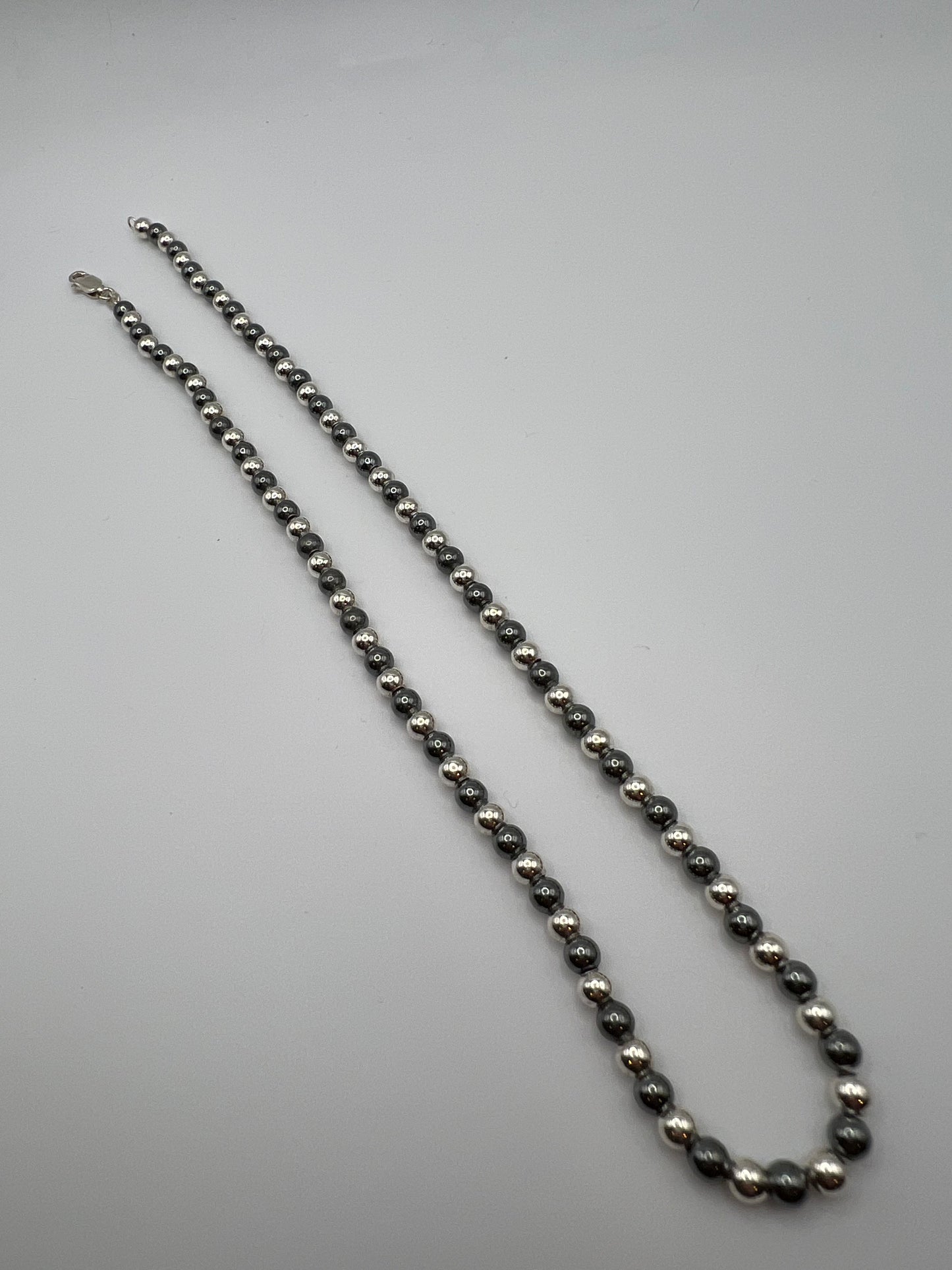 Vintage Two Tone Sterling Silver 18” Beaded Necklace on Italian 925 Chain.