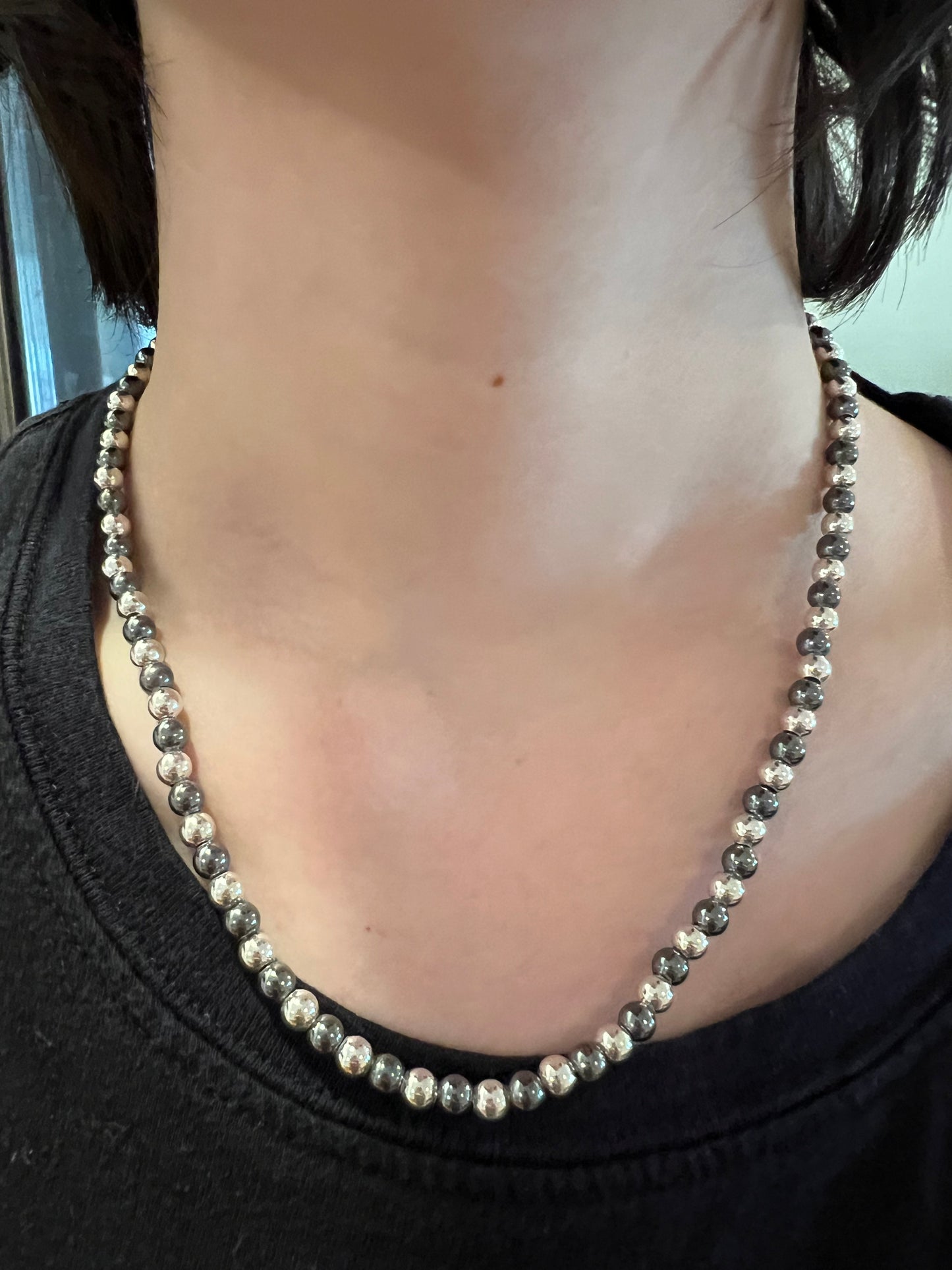Vintage Two Tone Sterling Silver 18” Beaded Necklace on Italian 925 Chain.