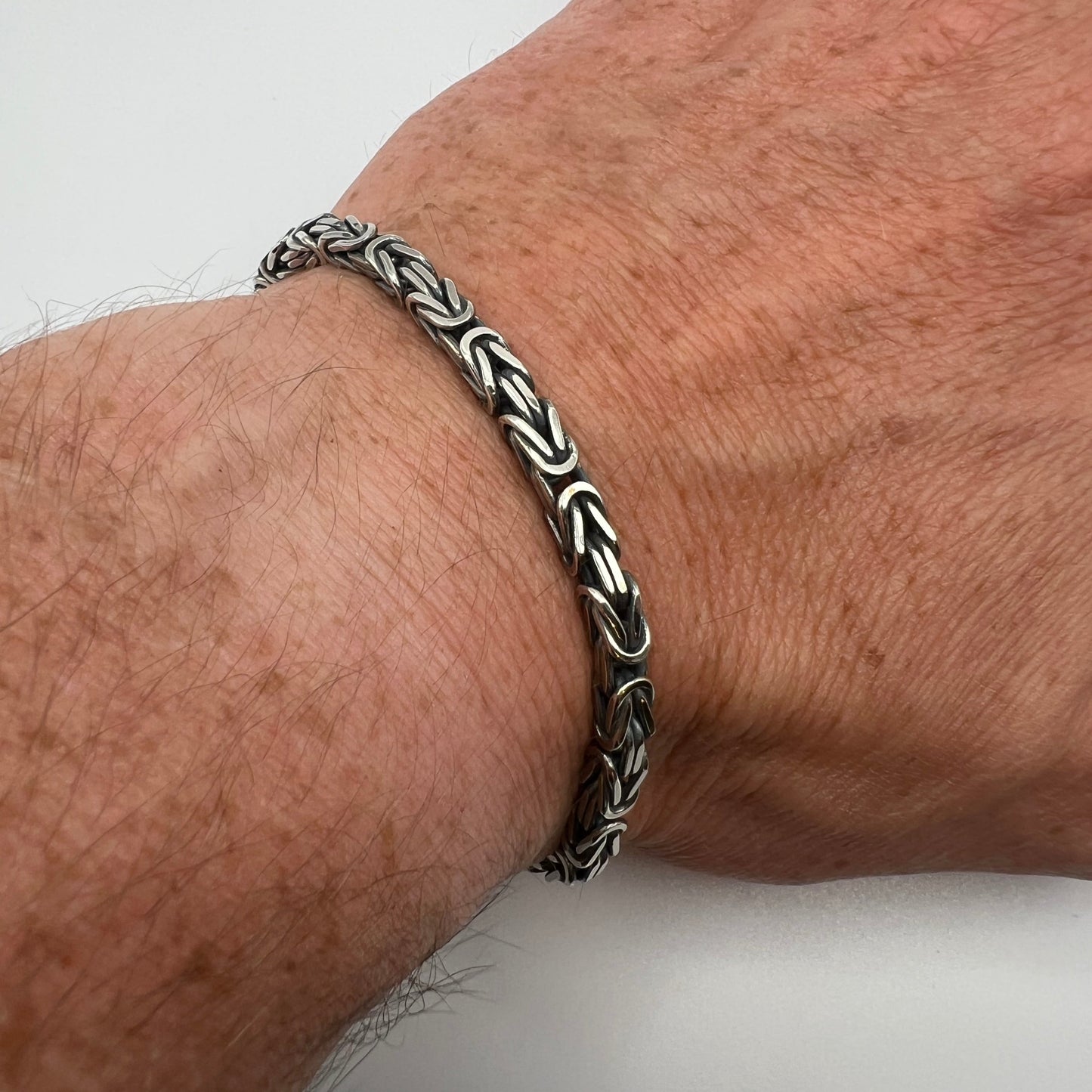 Italian Sterling Silver Square Byzantine Chain Bracelet 7.75”