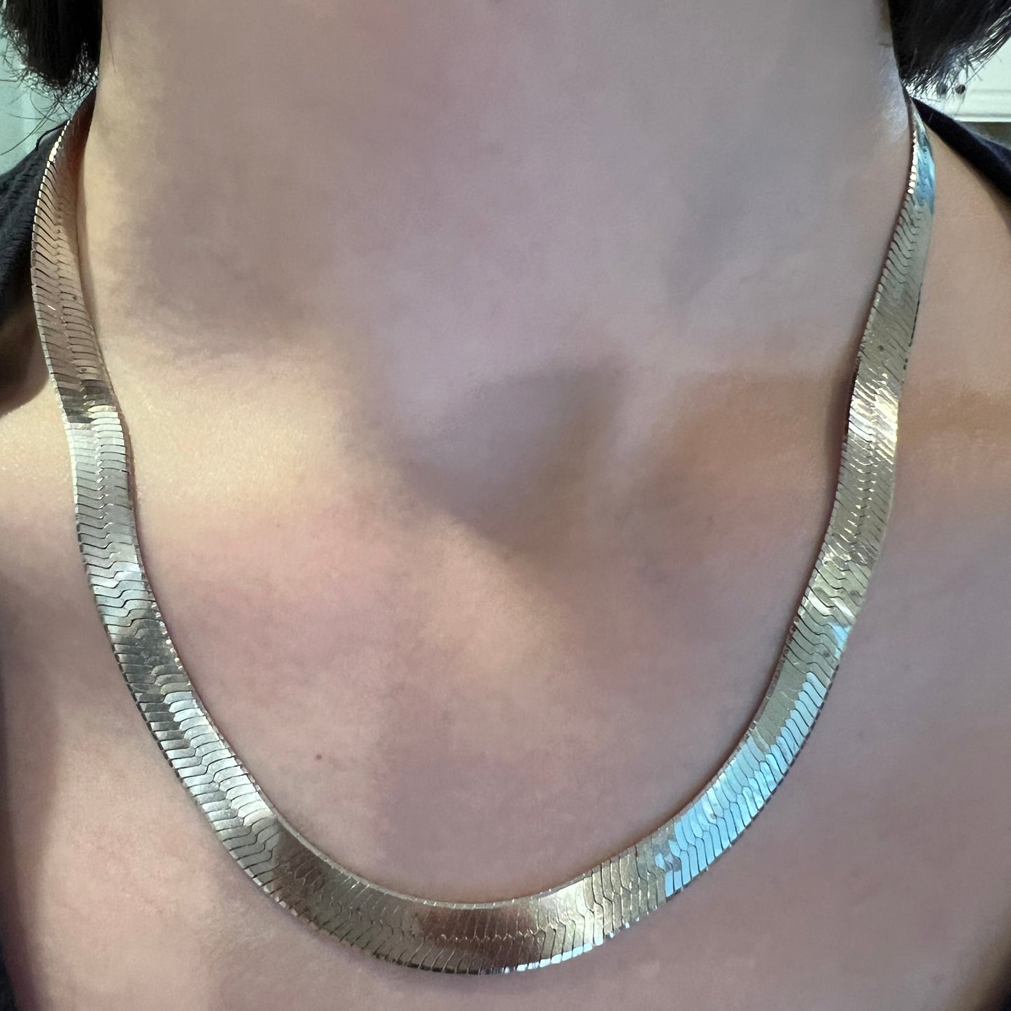 Vintage 7mm Wide Sterling Silver Flat Herringbone Necklace 18” Made in Italy