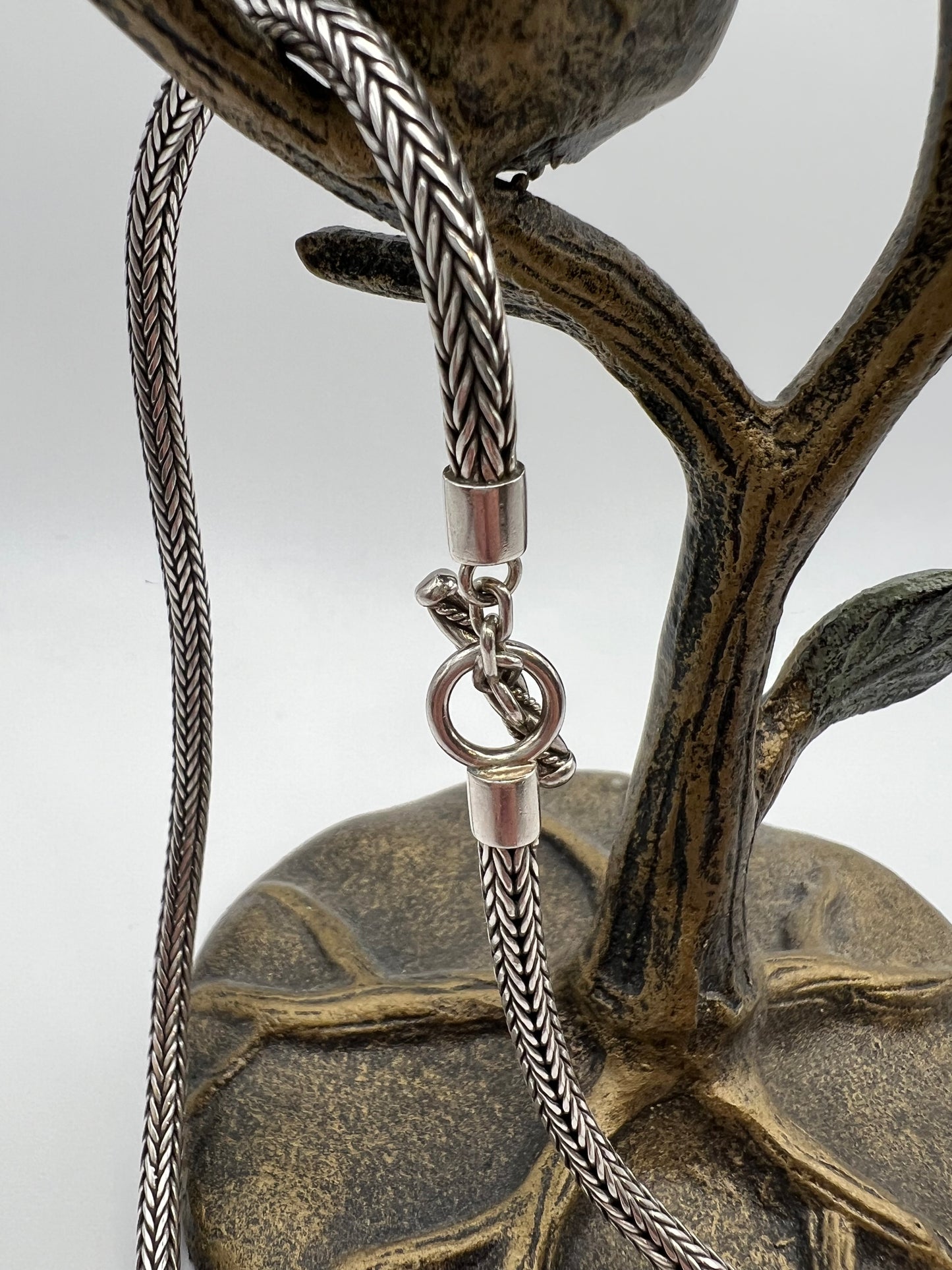 18" Sterling Silver Wheat Chain with Red Stone and Sterling Silver Pendant