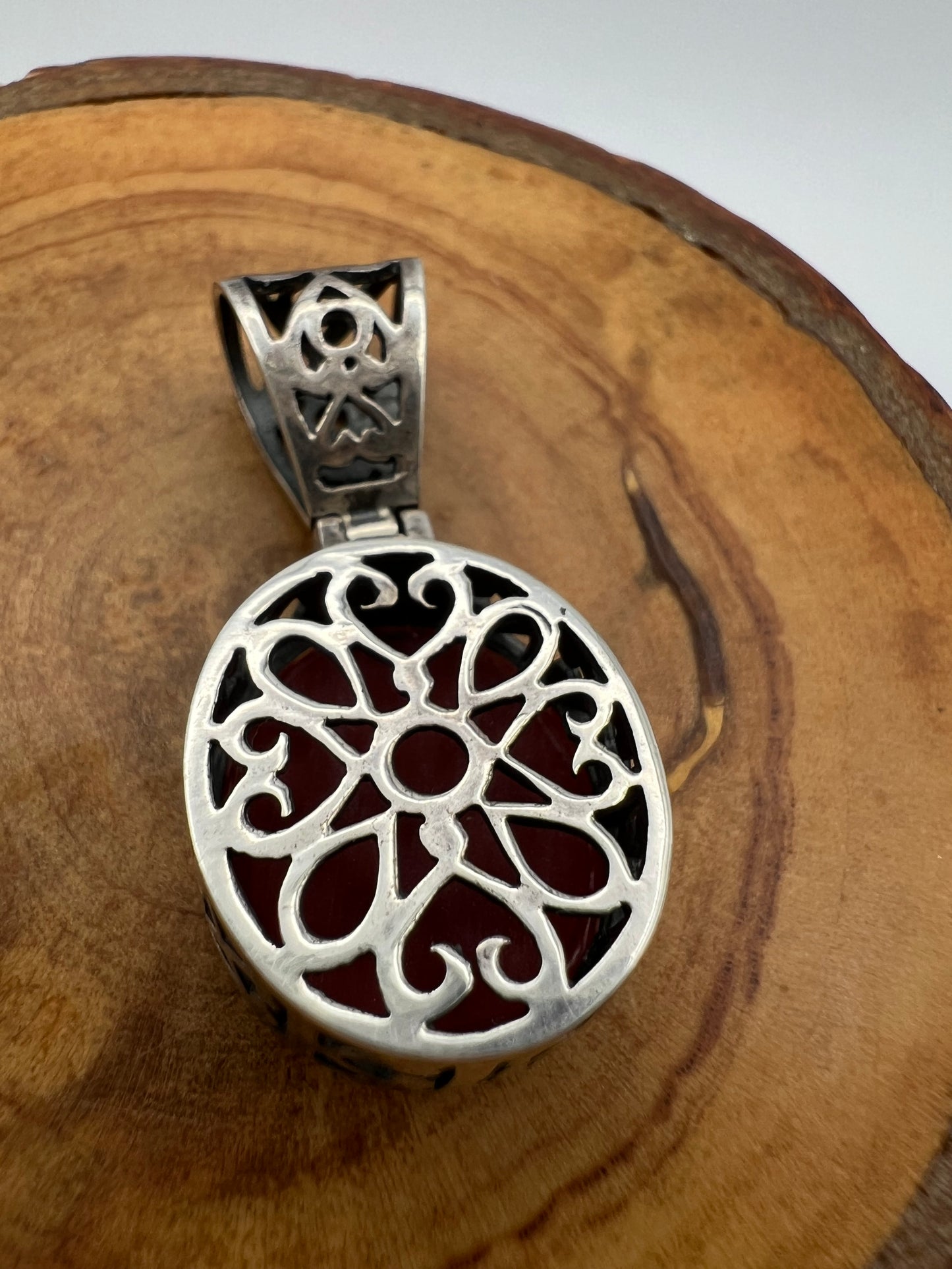 18" Sterling Silver Wheat Chain with Red Stone and Sterling Silver Pendant