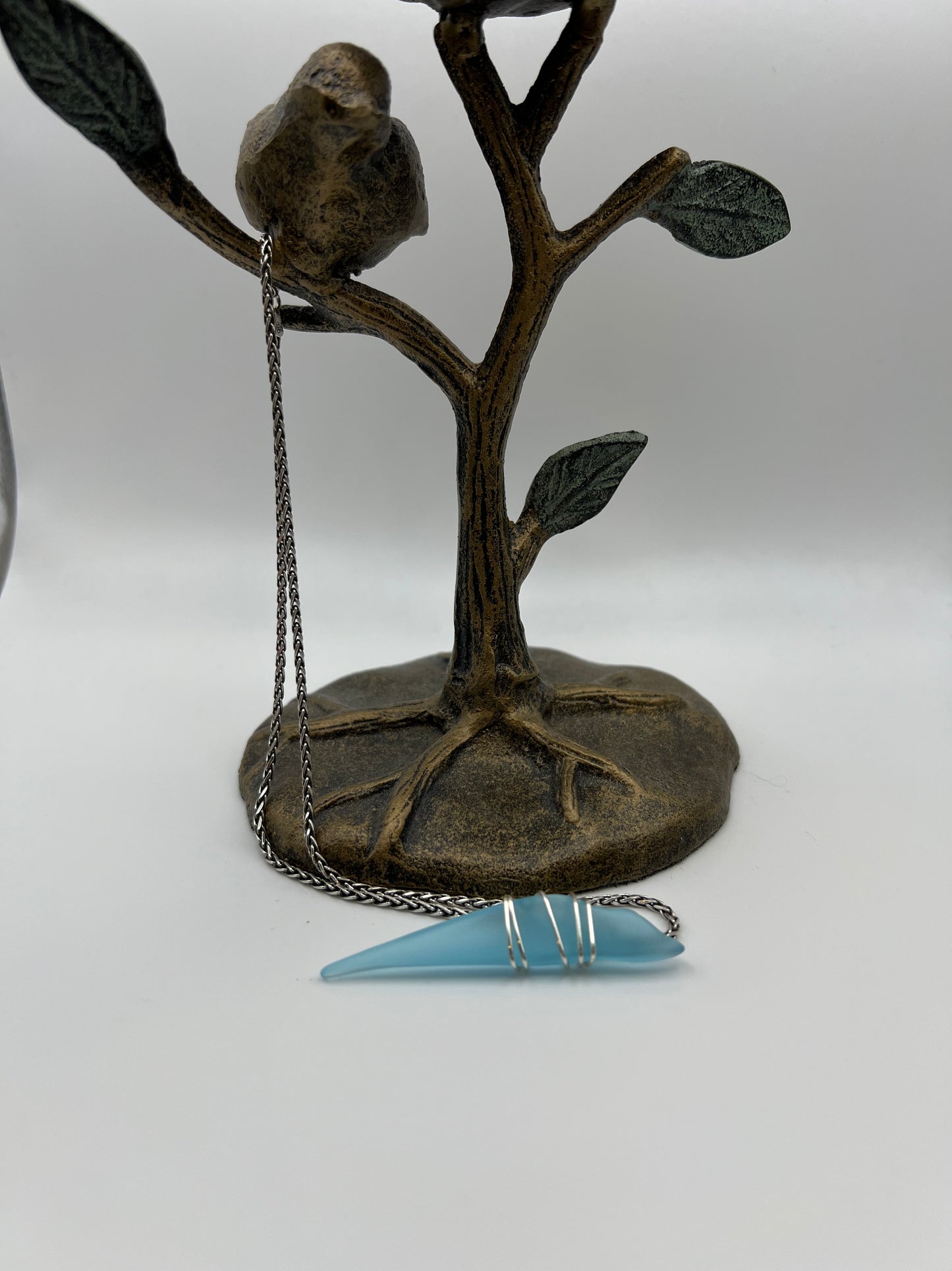 16” Vintage Sterling Silver Necklace and Turquoise Tumbled Glass Pendant