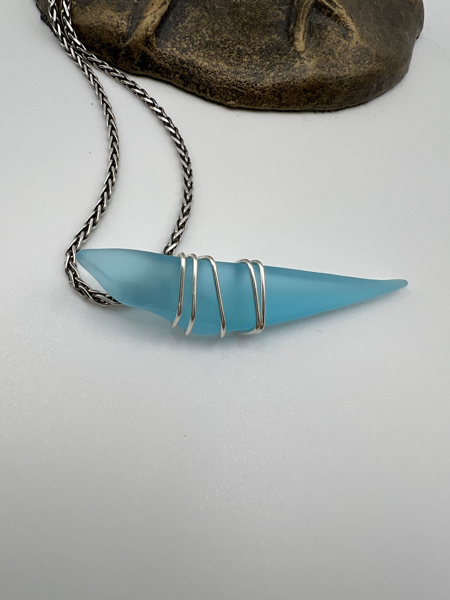 16” Vintage Sterling Silver Necklace and Turquoise Tumbled Glass Pendant