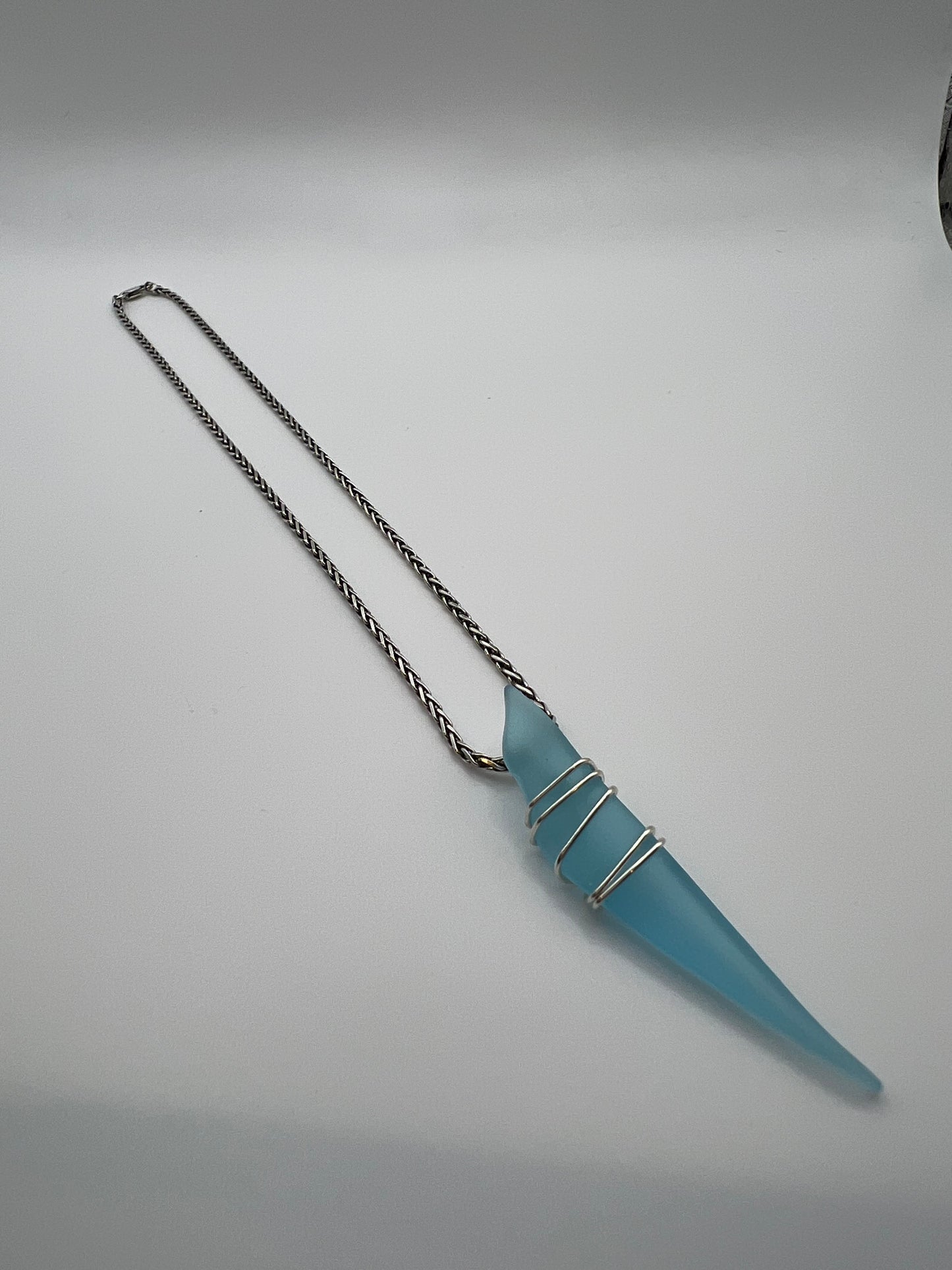 16” Vintage Sterling Silver Necklace and Turquoise Tumbled Glass Pendant
