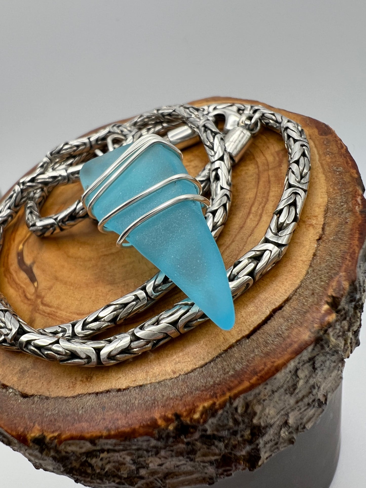 20” Vintage Sterling Silver Byzantine and Turquoise Glass Pendant Necklace