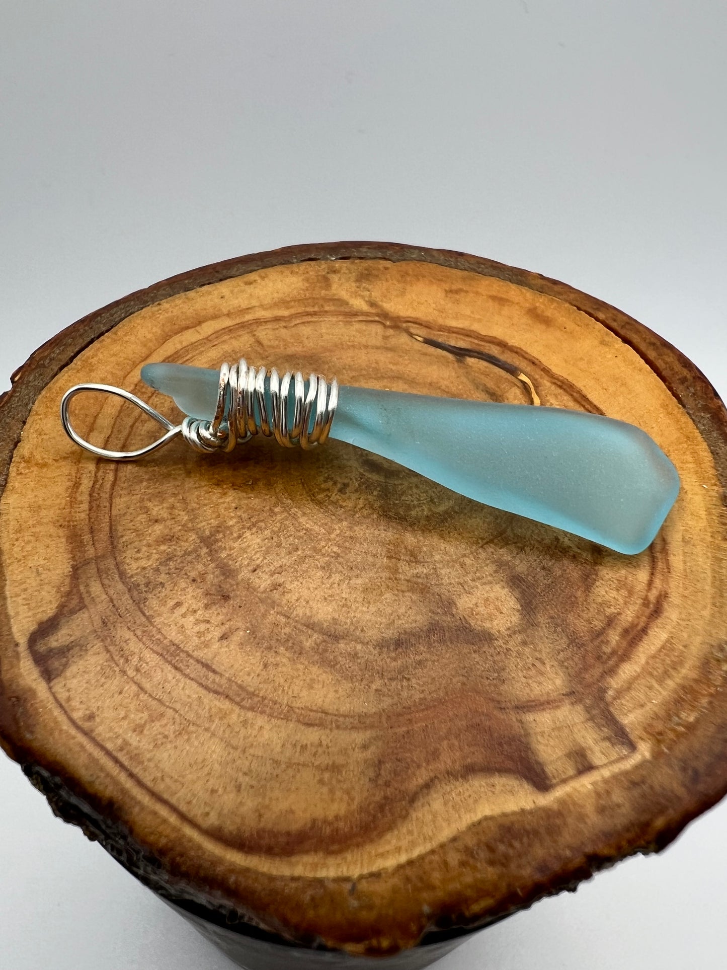 Turquoise Glass Pendant with Silver Wire Wrap