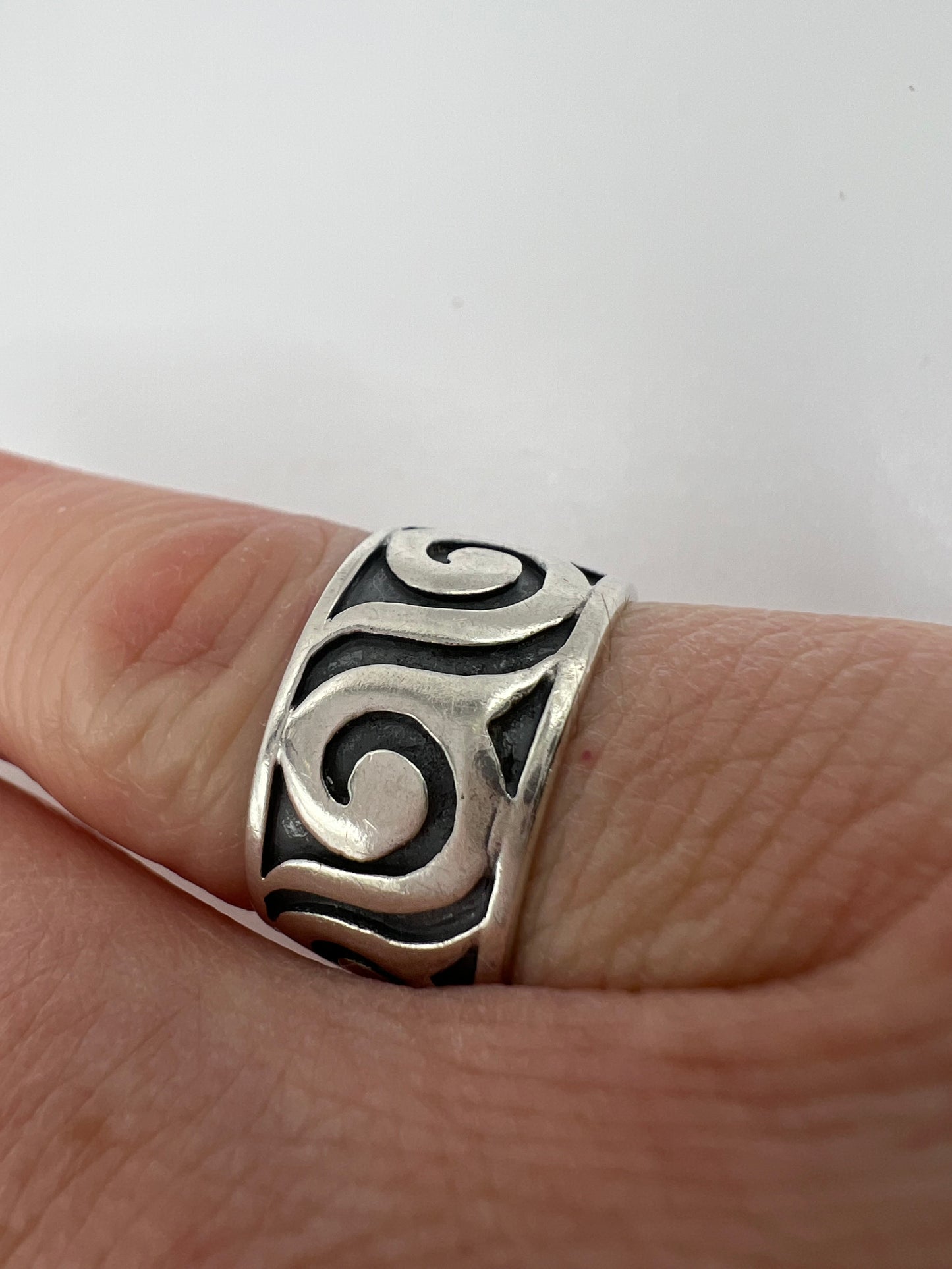 Sterling Silver Wave Eternity Wide Band - Size 7