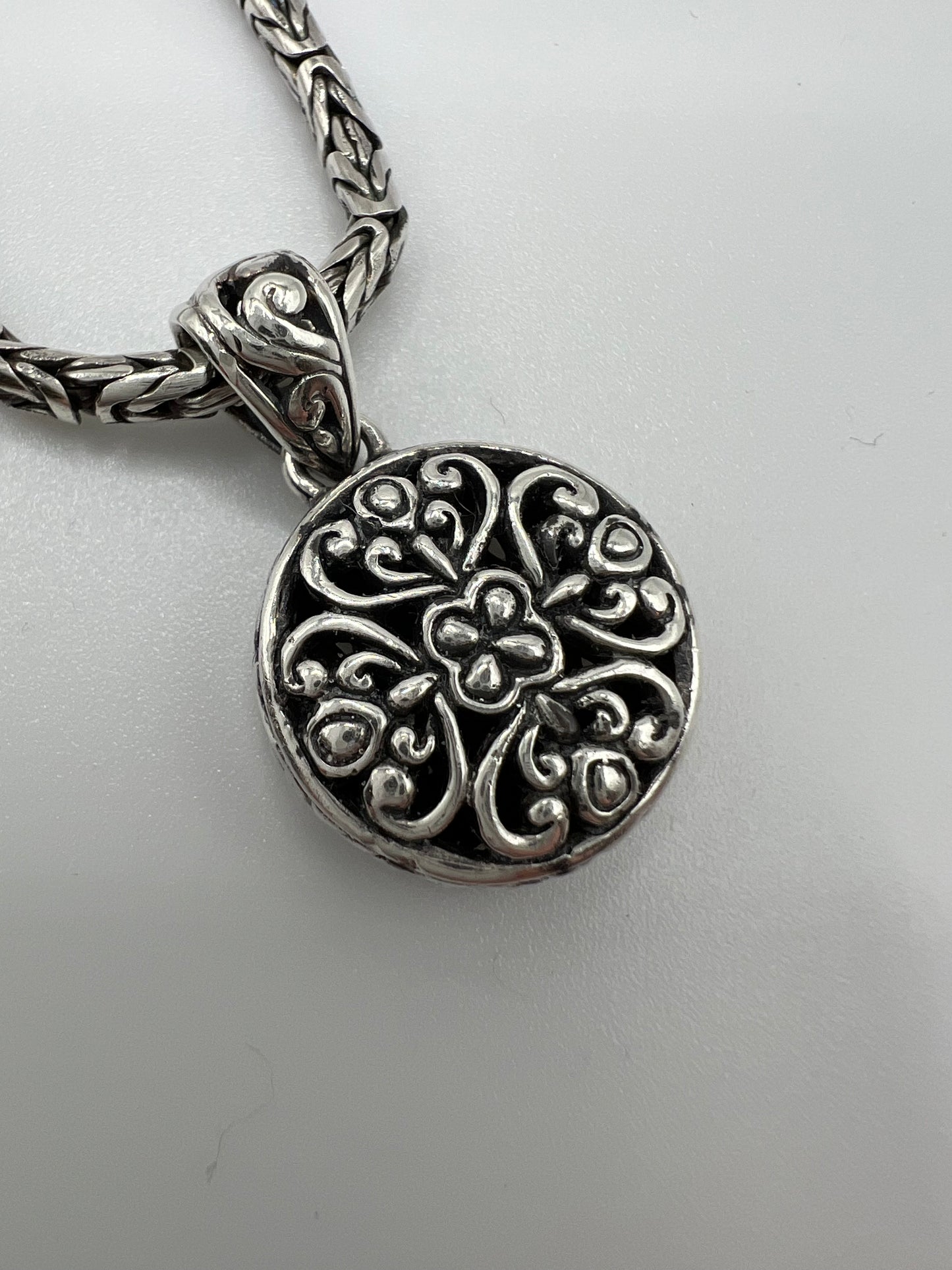 16" Sterling Silver Byzantine Style Necklace - 3mm - With Round Pendant