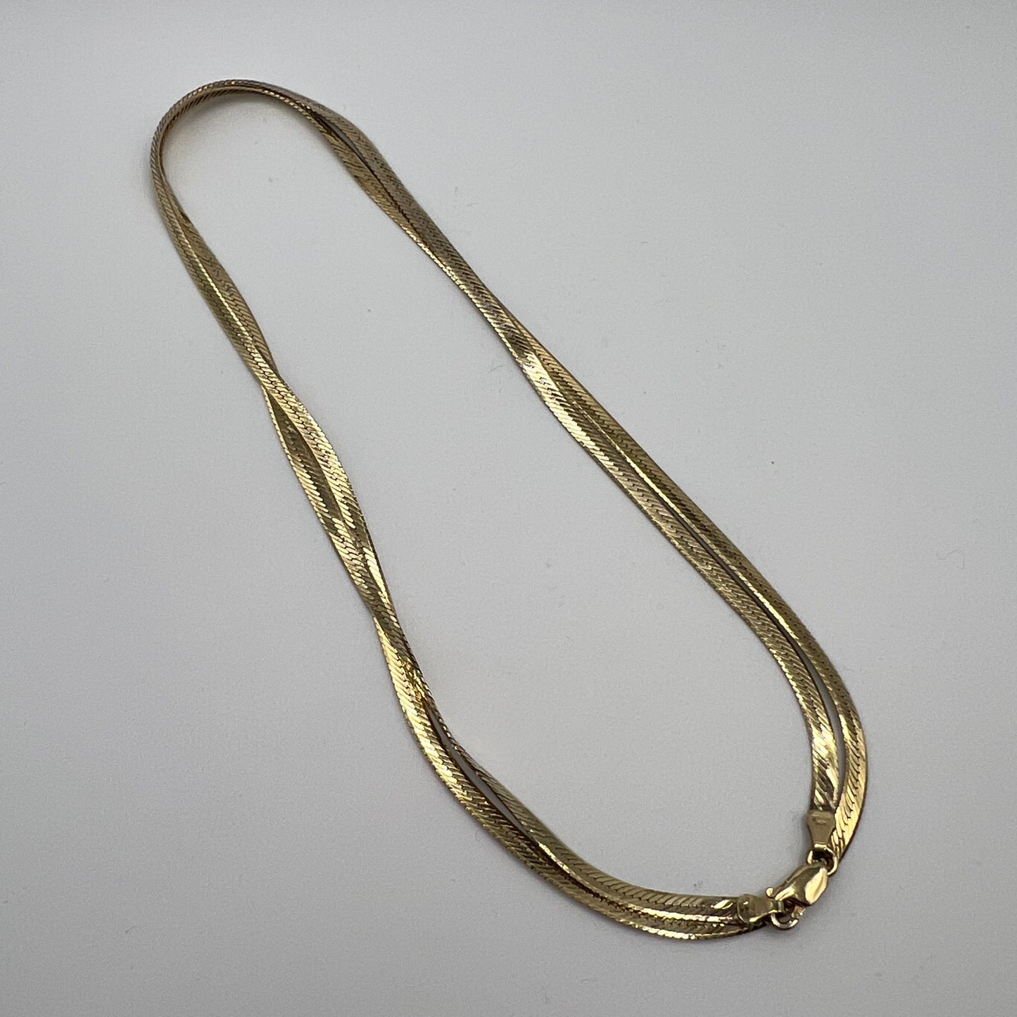 30" Flat Herringbone Chain Gold Tone Silver Necklace - 4mm Width