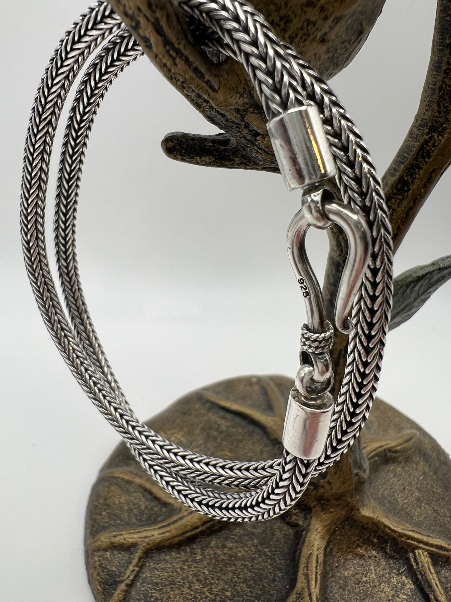 17" Silver Foxtail Necklace w/ Fishhook Clasp - 5mm Width