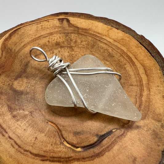 Sea Glass Pendant (Small) White/ Clear