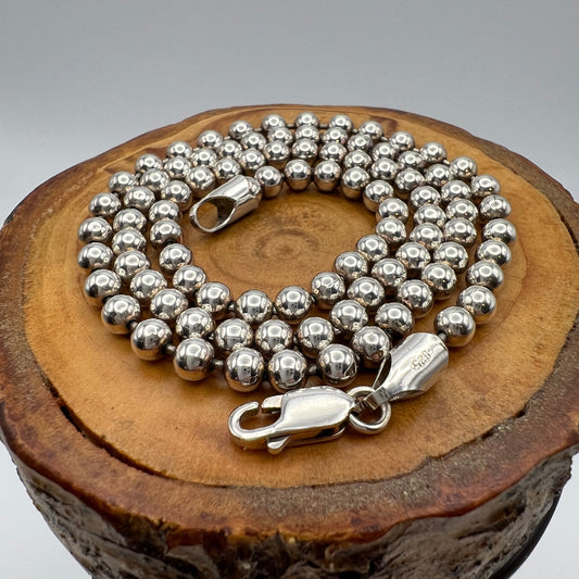 Vintage Sterling Silver Ball Chain Necklace 4mm - 24g - 20.25” Made in Italy