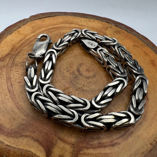 Italian Sterling Silver Square Byzantine Chain Bracelet 7.75”