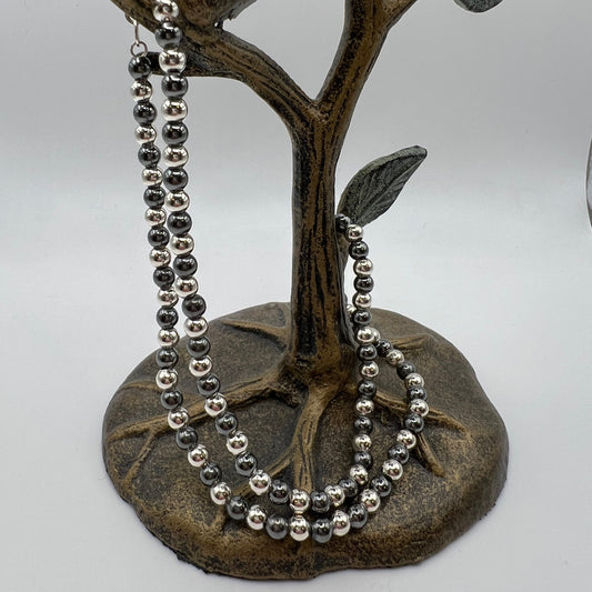 Vintage Two Tone Sterling Silver 18” Beaded Necklace on Italian 925 Chain.