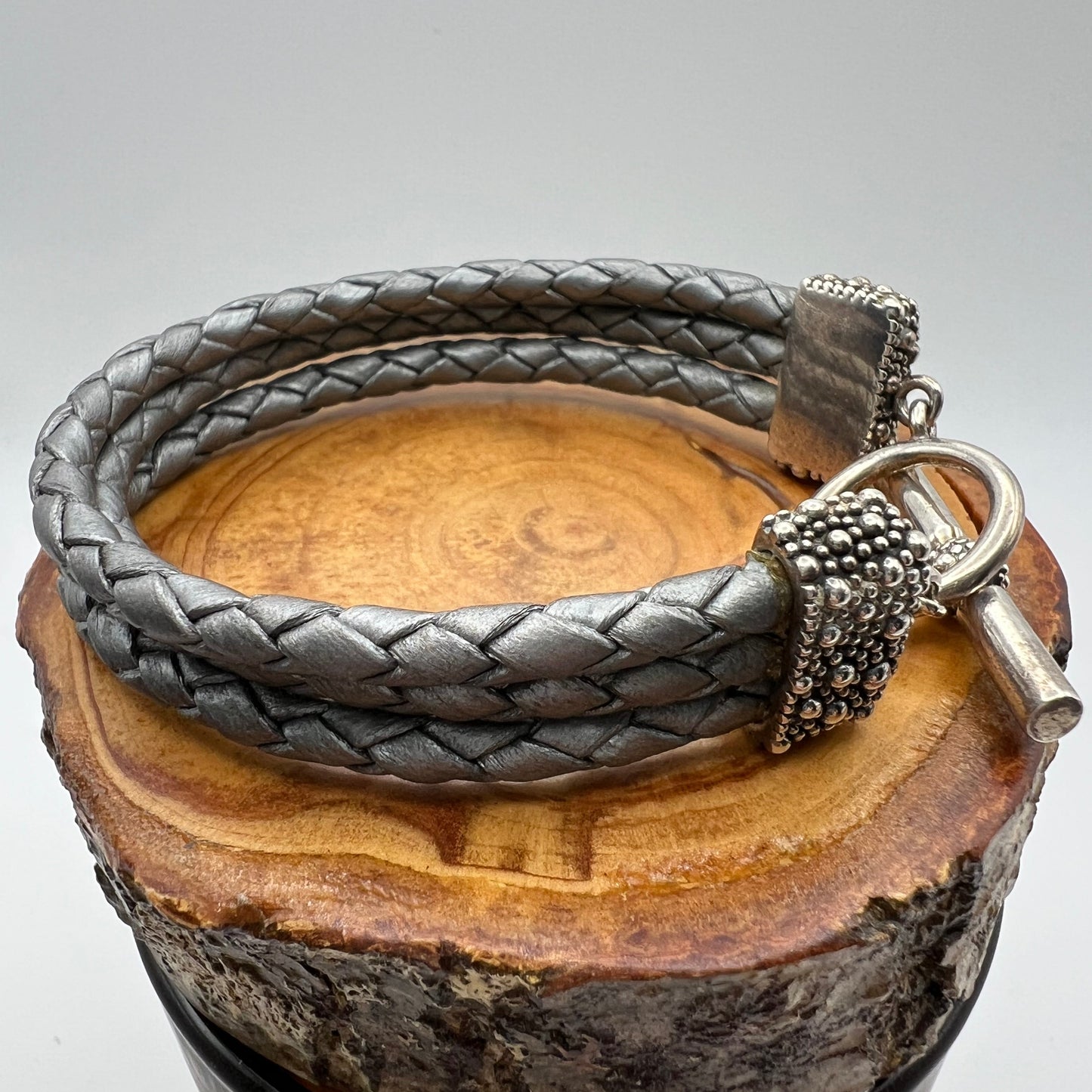 Michael Dawkins - 7” Sterling Silver and Braided Leather Bracelet