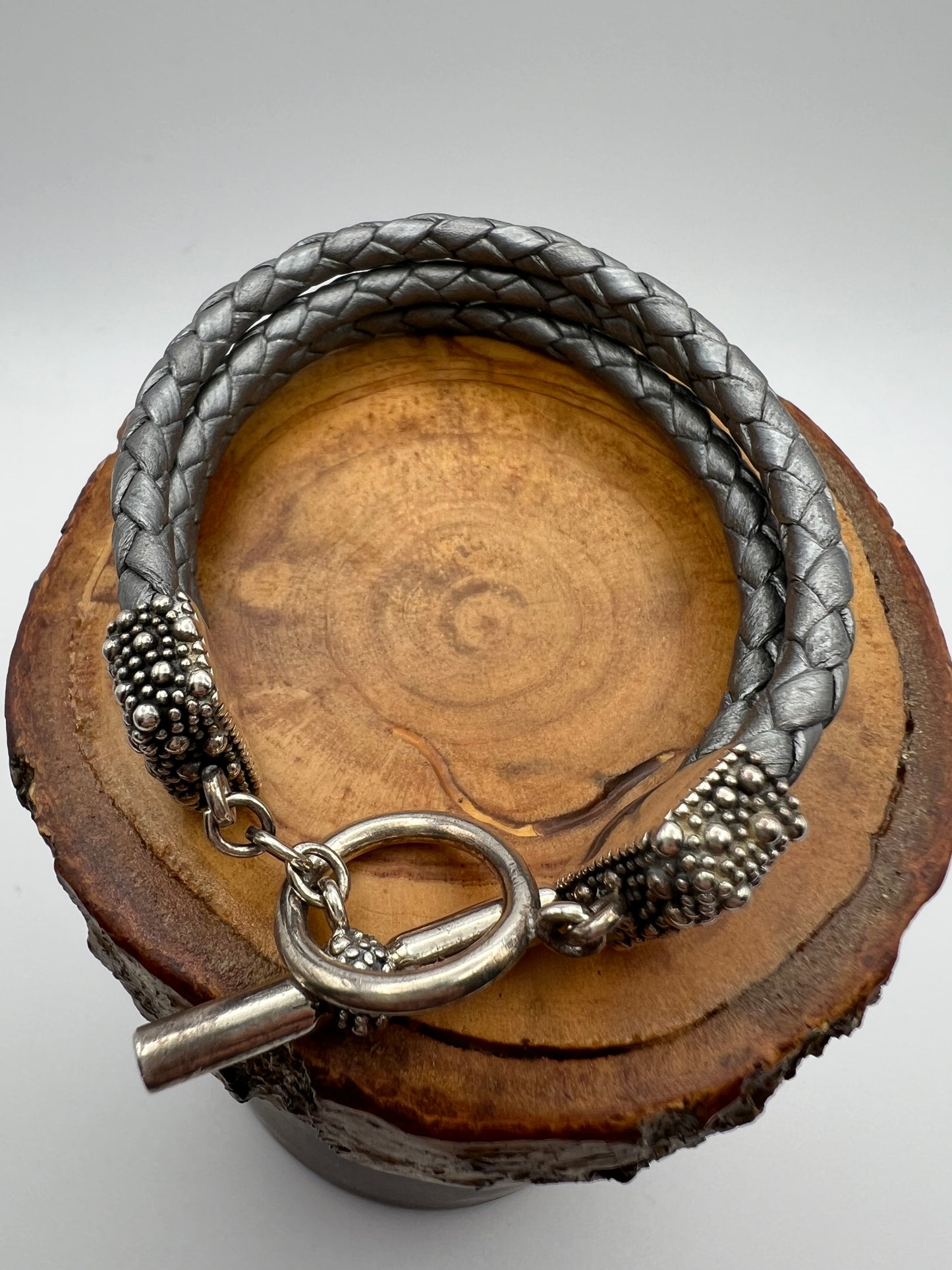 Michael Dawkins - 7” Sterling Silver and Braided Leather Bracelet