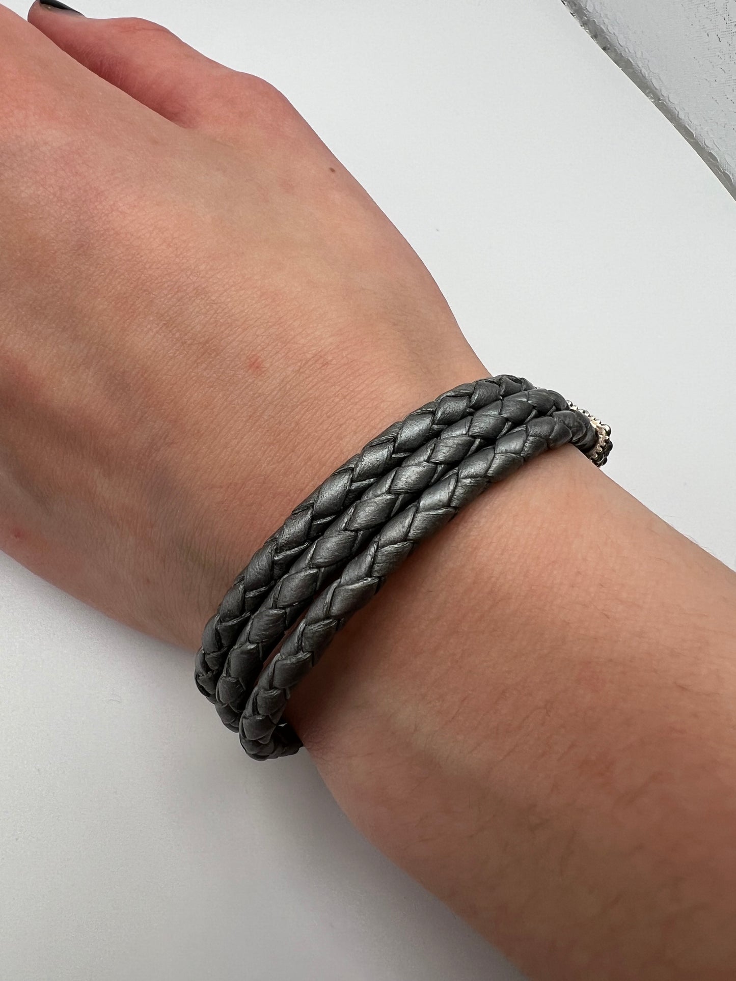 Michael Dawkins - 7” Sterling Silver and Braided Leather Bracelet